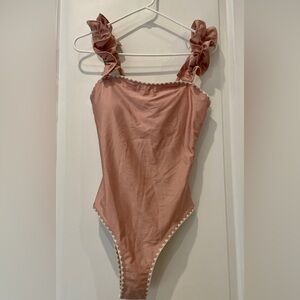 Ruffle Strap One-Piece Swimsuit in Dusty Rose